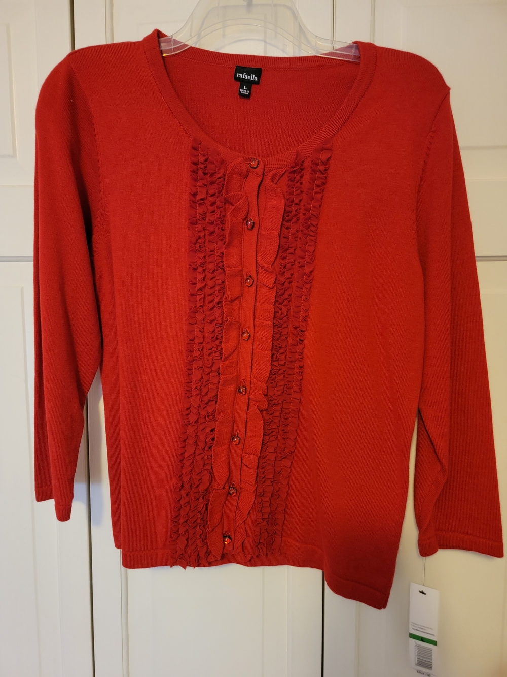 Rafaella Red Button Up Ruffle-Front Women's Top Size L NWT